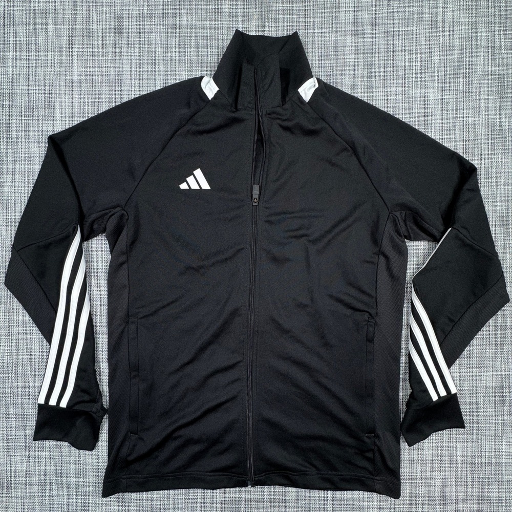 Adidas Sereno AEROREADY Track Jacket Mens Medium Black White Slim Full Zip Logo